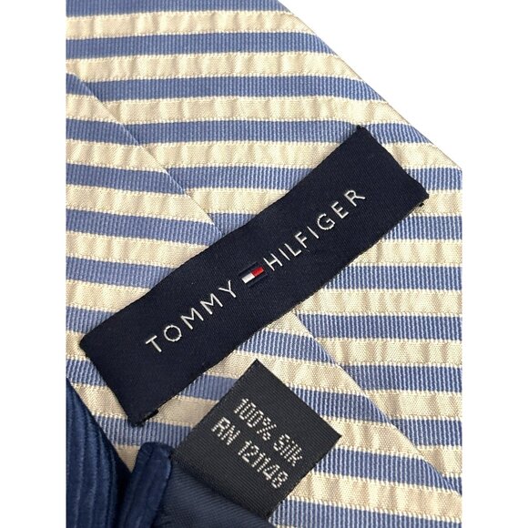 Classic Tommy Hilfiger Preppy Striped Seersucker Coastal Tie Resort New England - Picture 3 of 3